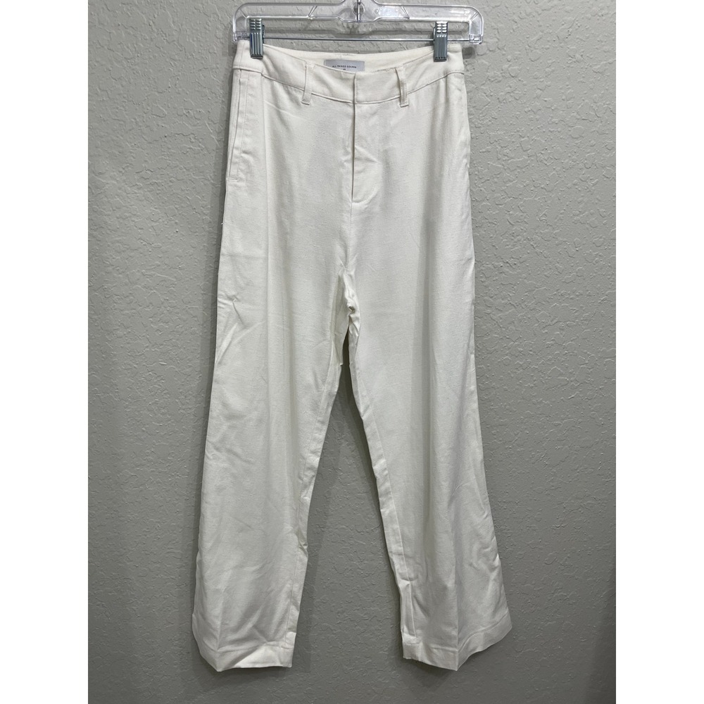All Things Golden White Linen Blend High Rise Straight Leg Trousers Pants XS